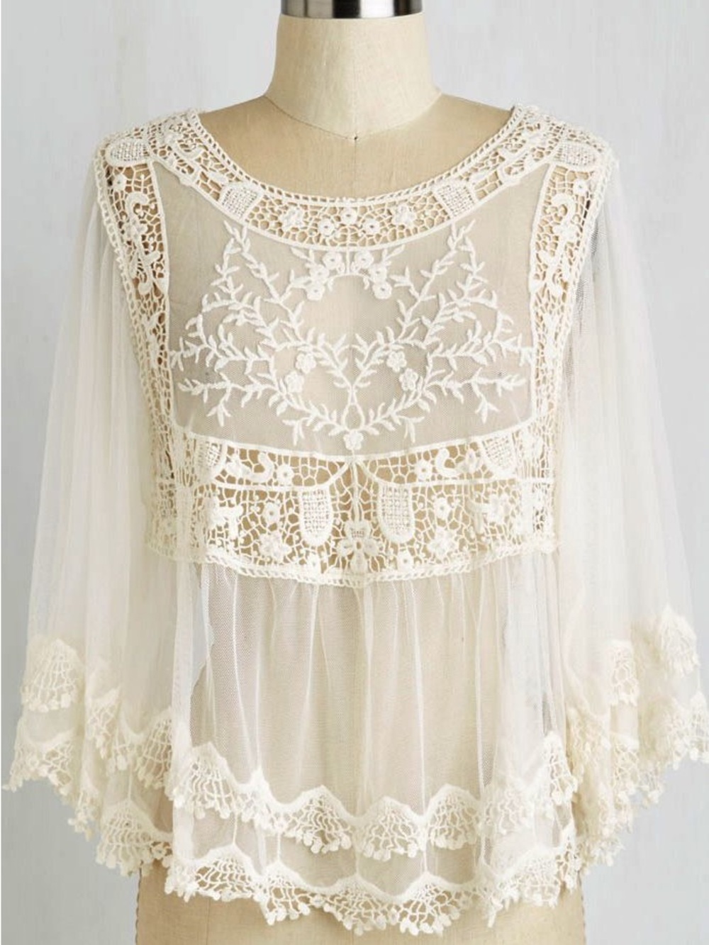 Altar'd State cream boho crochet mesh lace sheer woman’s blouse top large